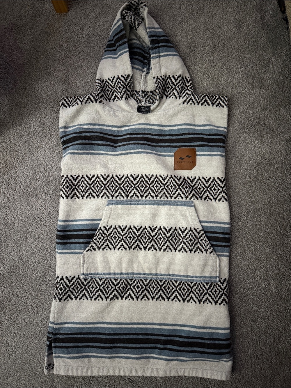 Slowtide Hooded Baja Poncho with Blue & Black Stripes Oso